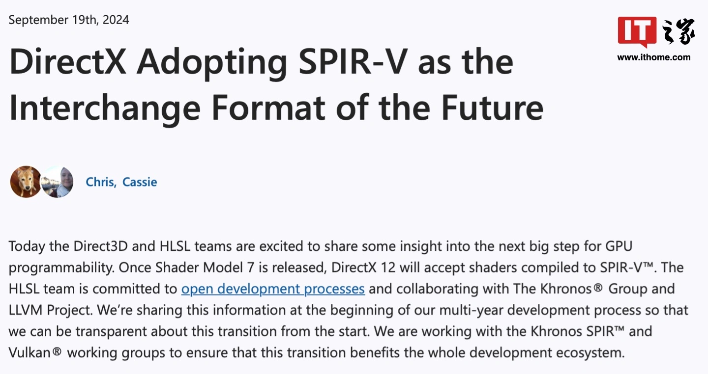 角子機：微軟 DirectX 12 將引入開源 SPIR-V 著色器支持，逐步取代現有 DXIL 格式